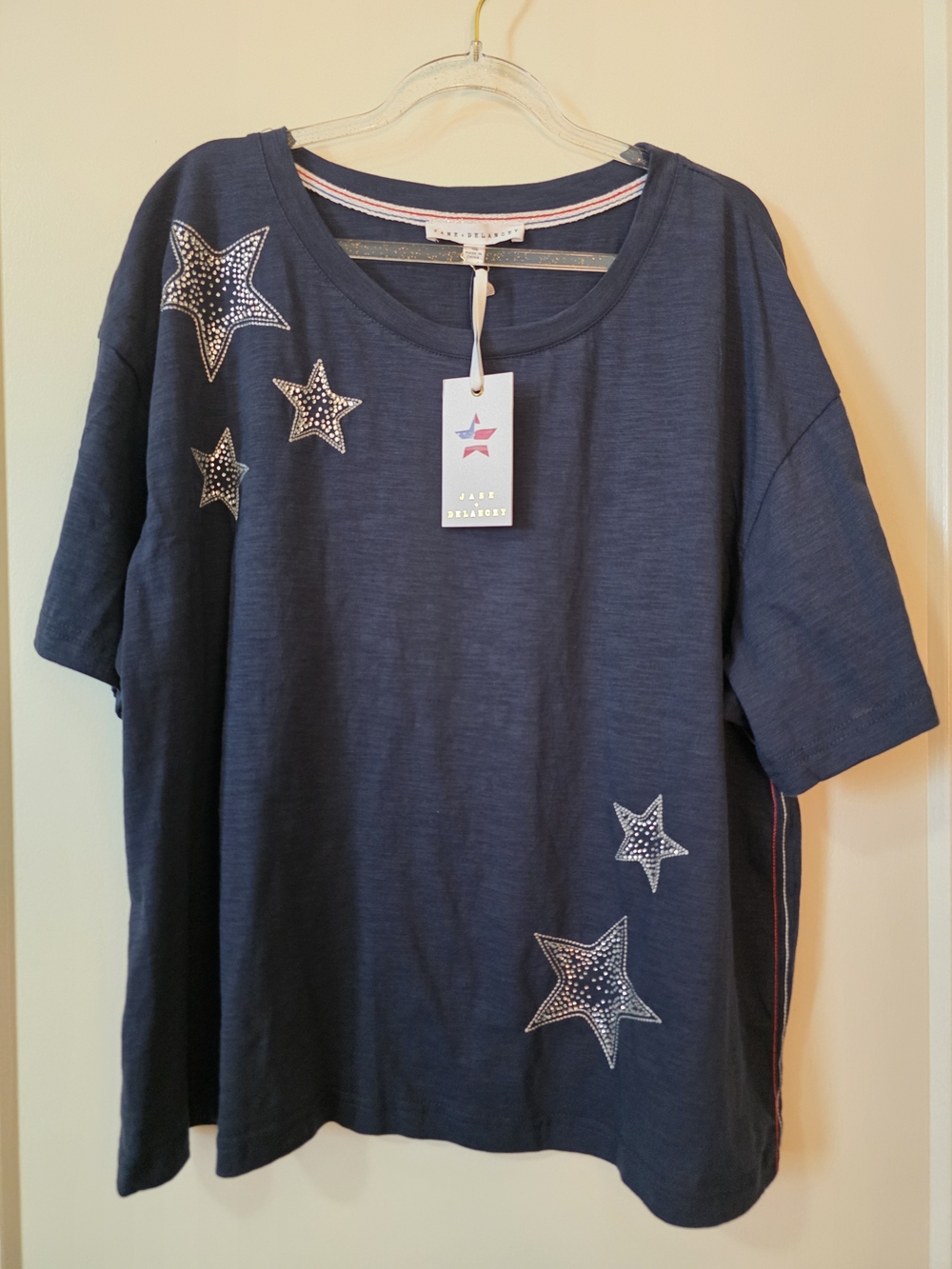 Navy Star Embellished Short Sleeve Top XL